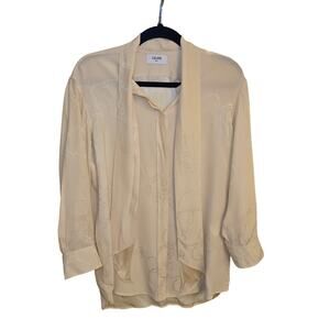 Vintage CELINE Paris 100% Silk Blouse - Yellow Tie-Neck Scarf Shirt - Size 36 FR